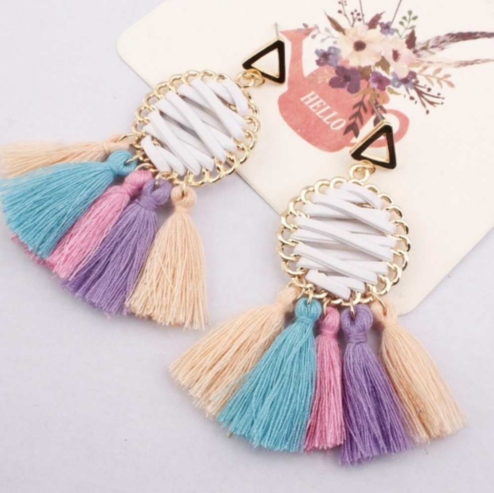 Multicolor Boho Dangle Drop Tassel Earrings